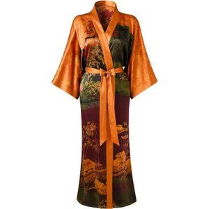 EXQUISITE 100% Pure Silk Vibrant Colorful Asian-inspired print Robe ONE SIZE